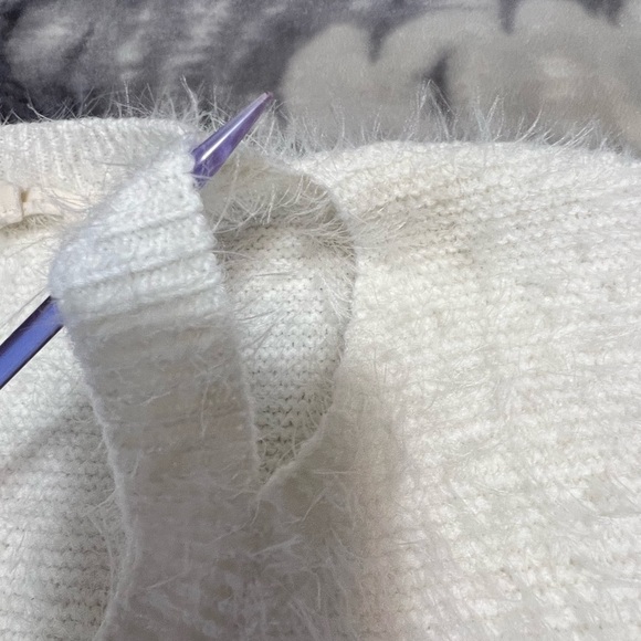 Love Stitch Fuzzy V-Neck Sweater With Cutout Neckline - Picture 4 of 12